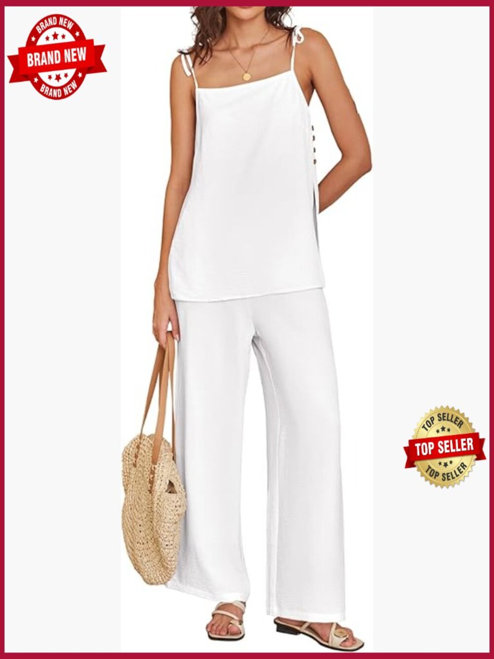 2 Piece Sleeveless Top & Wide Leg Pant Set, Loungewear Outfits